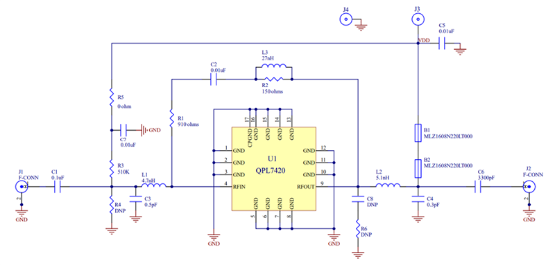 Schéma - Qorvo Carte d'évaluation de CI amplificateur pour télévision par câble QPL7420EVB 